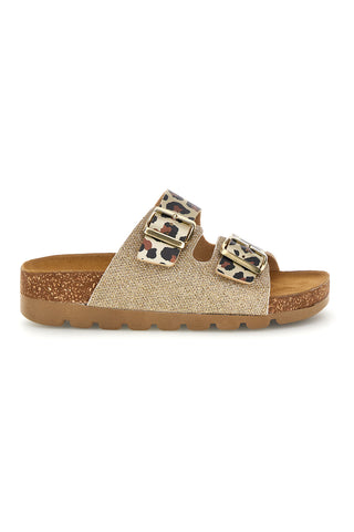 Goldfarbene Hausschuhe mit Tiermotiv und Innensohle aus echtem Leder Pittarello Bio 335P20630SR