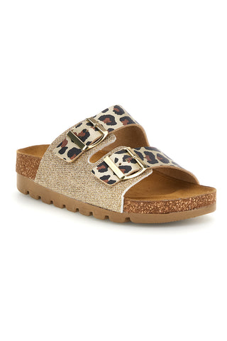 Goldfarbene Hausschuhe mit Tiermotiv und Innensohle aus echtem Leder Pittarello Bio 335P20630SR
