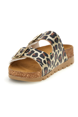 Goldfarbene Hausschuhe mit Tiermotiv und Innensohle aus echtem Leder Pittarello Bio 335P20630SR