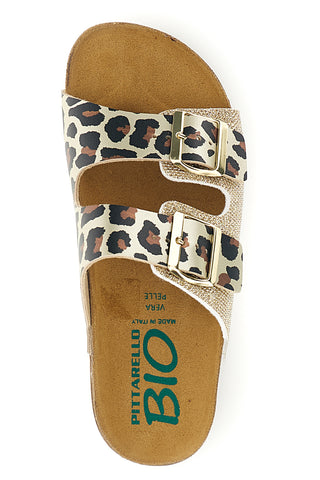 Goldfarbene Hausschuhe mit Tiermotiv und Innensohle aus echtem Leder Pittarello Bio 335P20630SR