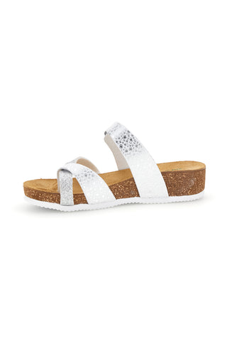 Weiß silberne Hausschuhe mit echter Ledersohle Pittarello eco 293A311SR