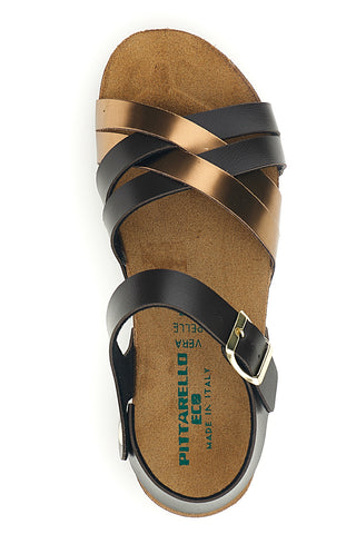Schwarze und kupferfarbene Sandalen mit Leder-Innensohle Pittarello Eco 293A850SR