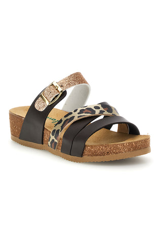 Dunkelbraune Hausschuhe mit Animalier- und Goldglitzer-Details Pittarello Eco 293A410SR