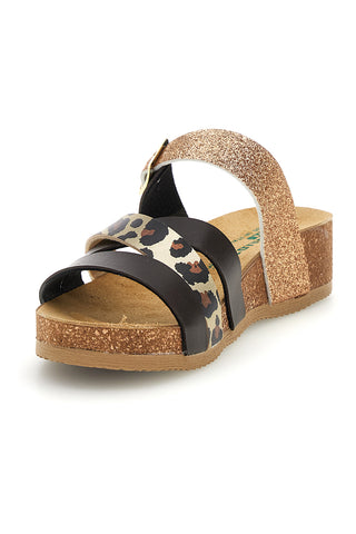 Dunkelbraune Hausschuhe mit Animalier- und Goldglitzer-Details Pittarello Eco 293A410SR