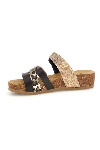 Dunkelbraune Hausschuhe mit Animalier- und Goldglitzer-Details Pittarello Eco 293A410SR