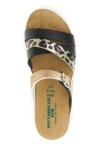 Dunkelbraune Hausschuhe mit Animalier- und Goldglitzer-Details Pittarello Eco 293A410SR