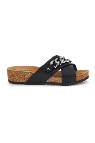 Schwarze Hausschuhe mit Kette und Ledereinlegesohle Pittarello Eco 293A121SR
