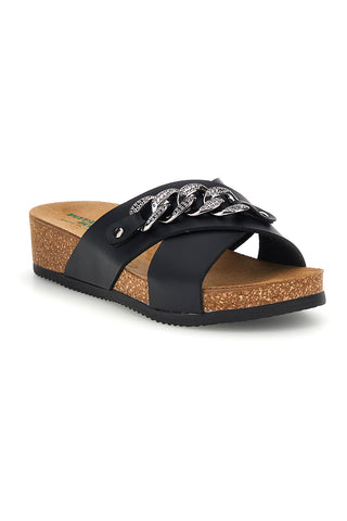 Schwarze Hausschuhe mit Kette und Ledereinlegesohle Pittarello Eco 293A121SR