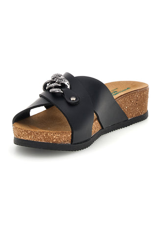 Schwarze Hausschuhe mit Kette und Ledereinlegesohle Pittarello Eco 293A121SR
