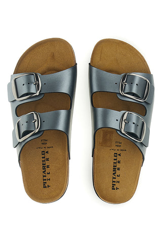 Pittarello Tierra Metallic Doppel-Riemen graue Hausschuhe 335A20630SR
