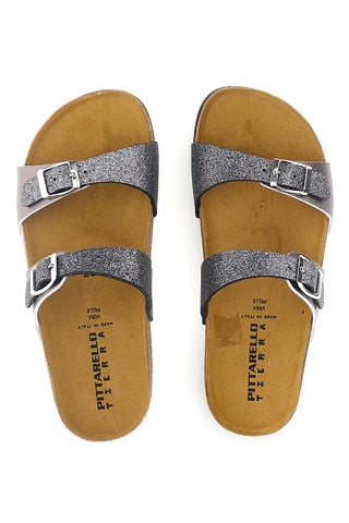 Pittarello tierra 335A006SR Silber Doppelriemen Hausschuhe