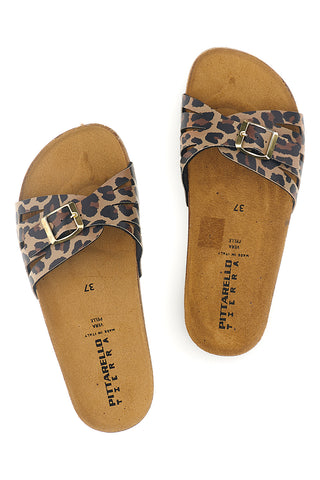 Ciabatte marrone animalier fascia incrociata Pittarello tierra 335A021SR