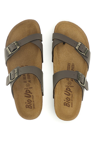 Ciabatte taupe con fibbie e plantare anatomico Bio up 203