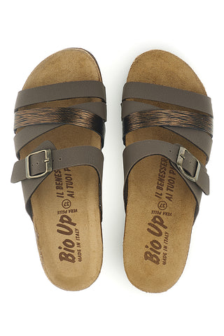 Taupe Hausschuhe mit Riemen und anatomischen Fußbett Bio up 308