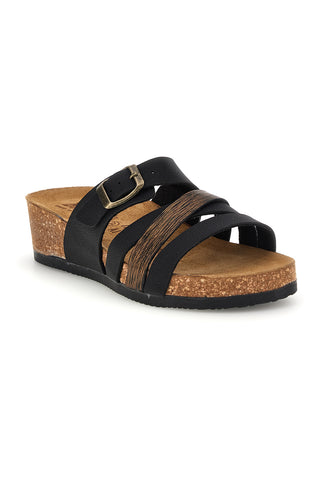 Schwarze Hausschuhe mit Riemen und anatomischem Fußbett Bio up 308