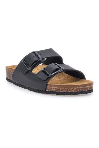 Schwarze Slipper mit doppelter Schnalle und Innensohle aus echtem Leder Biomodex 39900Q