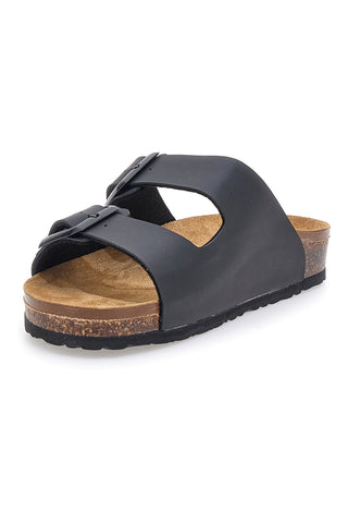 Schwarze Slipper mit doppelter Schnalle und Innensohle aus echtem Leder Biomodex 39900Q
