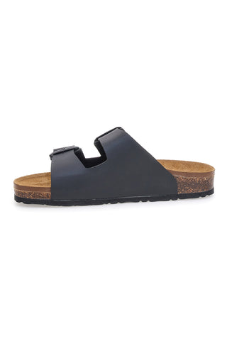 Schwarze Slipper mit doppelter Schnalle und Innensohle aus echtem Leder Biomodex 39900Q