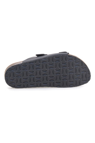 Schwarze Slipper mit doppelter Schnalle und Innensohle aus echtem Leder Biomodex 39900Q