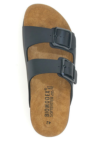 Schwarze Slipper mit doppelter Schnalle und Innensohle aus echtem Leder Biomodex 39900Q