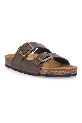 Dunkelbraune Slipper mit doppelter Schnalle und Innensohle aus echtem Leder Biomodex 39900Q