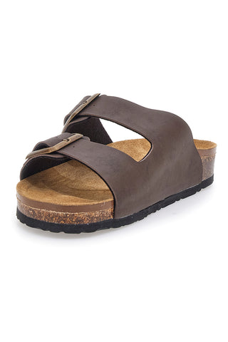 Dunkelbraune Slipper mit doppelter Schnalle und Innensohle aus echtem Leder Biomodex 39900Q