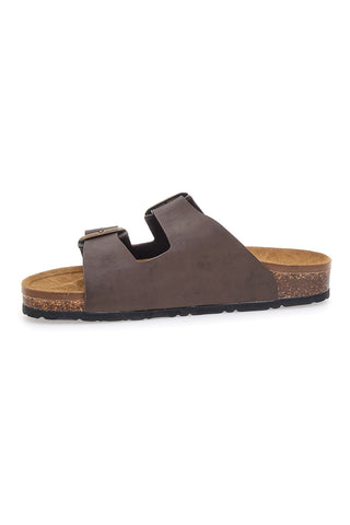 Dunkelbraune Slipper mit doppelter Schnalle und Innensohle aus echtem Leder Biomodex 39900Q
