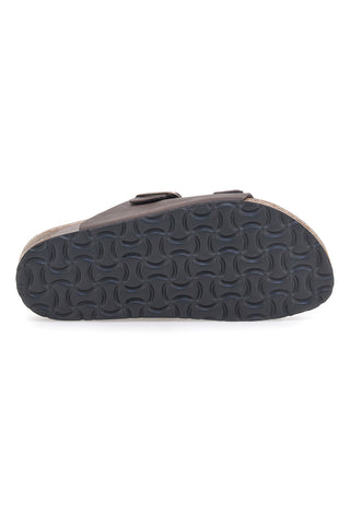 Dunkelbraune Slipper mit doppelter Schnalle und Innensohle aus echtem Leder Biomodex 39900Q