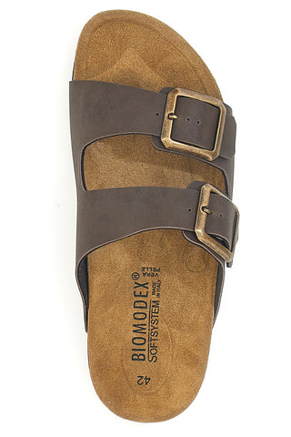 Dunkelbraune Slipper mit doppelter Schnalle und Innensohle aus echtem Leder Biomodex 39900Q