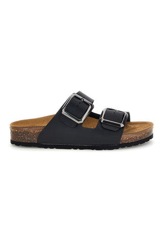 Schwarze Slipper mit doppelter Schnalle und Innensohle aus echtem Leder Biomodex 31801Q