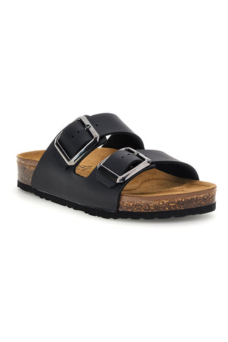 Schwarze Slipper mit doppelter Schnalle und Innensohle aus echtem Leder Biomodex 31801Q