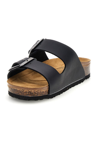 Schwarze Slipper mit doppelter Schnalle und Innensohle aus echtem Leder Biomodex 31801Q