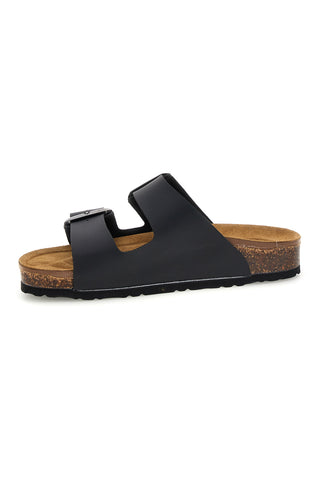 Schwarze Slipper mit doppelter Schnalle und Innensohle aus echtem Leder Biomodex 31801Q
