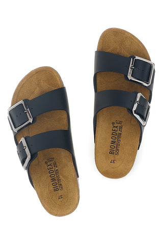 Schwarze Slipper mit doppelter Schnalle und Innensohle aus echtem Leder Biomodex 31801Q