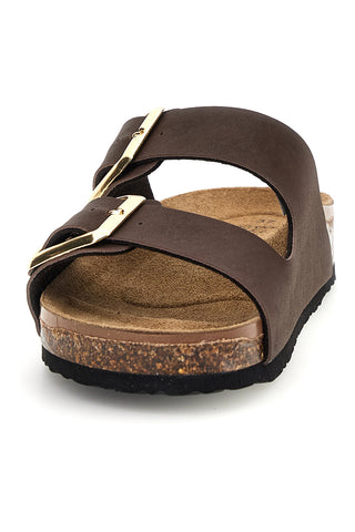 Dunkelbraune Slipper mit doppelter Schnalle und Innensohle aus echtem Leder Biomodex 31801Q