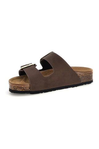 Dunkelbraune Slipper mit doppelter Schnalle und Innensohle aus echtem Leder Biomodex 31801Q