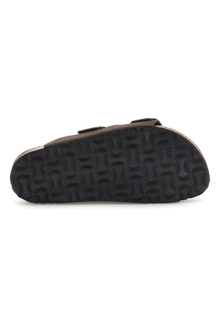 Dunkelbraune Slipper mit doppelter Schnalle und Innensohle aus echtem Leder Biomodex 31801Q