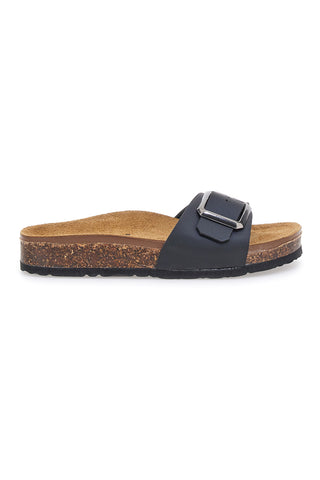 Schwarze Slipper mit verstellbarer Schnalle und Innensohle aus echtem Leder Biomodex 31838Q