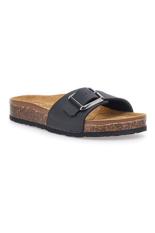 Schwarze Slipper mit verstellbarer Schnalle und Innensohle aus echtem Leder Biomodex 31838Q