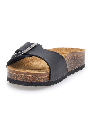 Schwarze Slipper mit verstellbarer Schnalle und Innensohle aus echtem Leder Biomodex 31838Q