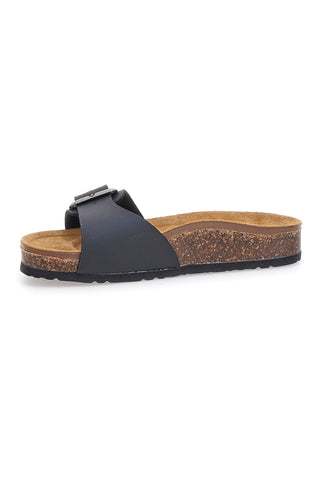 Schwarze Slipper mit verstellbarer Schnalle und Innensohle aus echtem Leder Biomodex 31838Q