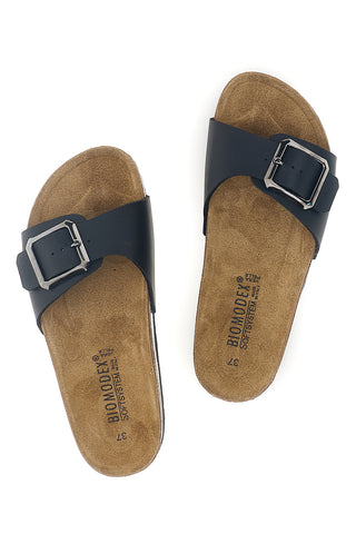 Schwarze Slipper mit verstellbarer Schnalle und Innensohle aus echtem Leder Biomodex 31838Q