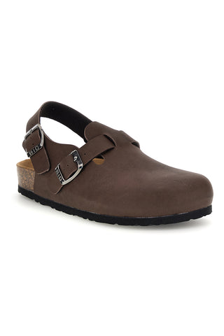 Braune Pantoffeln mit verstellbarem Riemen und Innensohle aus echtem Leder Biomodex 855