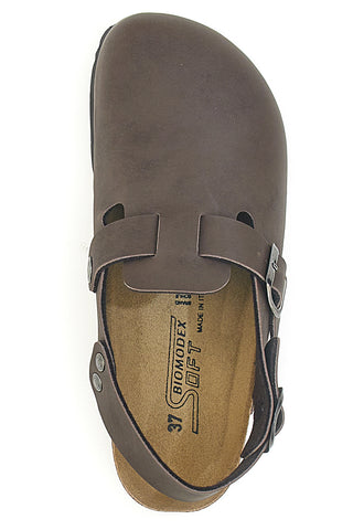 Braune Pantoffeln mit verstellbarem Riemen und Innensohle aus echtem Leder Biomodex 855