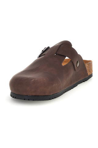 Braune Sabots aus echtem Leder mit verstellbarer Schnalle von Green Walk, Modell 335A013P