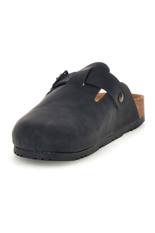 Schwarze Sabot-Sandalen aus echtem Leder mit verstellbarer Schnalle von Green Walk 335A013P