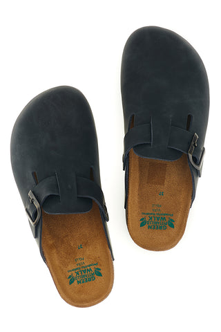 Schwarze Sabot-Sandalen aus echtem Leder mit verstellbarer Schnalle von Green Walk 335A013P