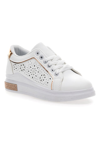 Weiße perforierte Sneakers mit goldenen Details CAFE' COST BK2440