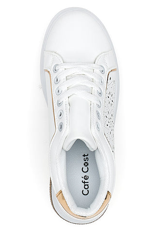 Weiße perforierte Sneakers mit goldenen Details CAFE' COST BK2440