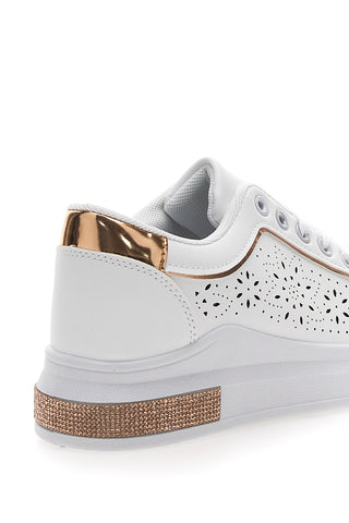 Weiße perforierte Sneakers mit goldenen Details CAFE' COST BK2440